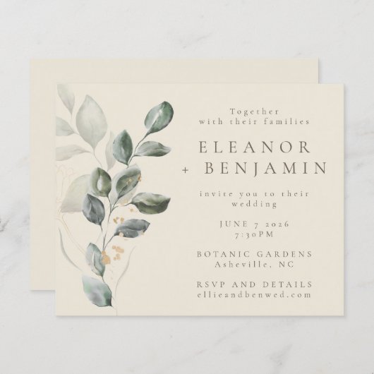 Papier Budget Rustic Gold Greenery Mariage Invitation (Devant / Derrière)