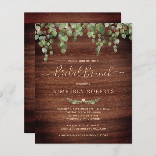 Papier Budget Rustic Green Bridal Brunch Invitation (Devant / Derrière)