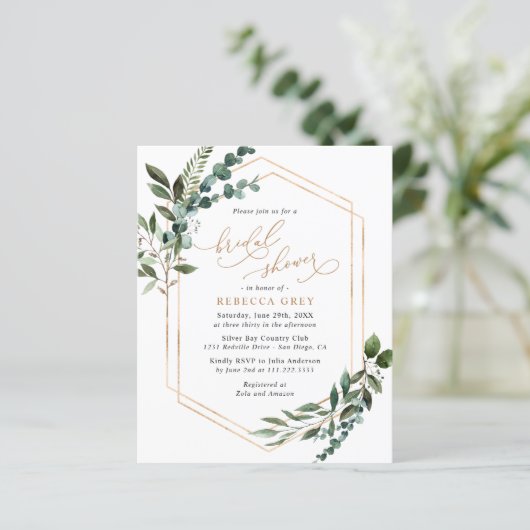 Papier Budget Rustic Green Invitation à la douche nuptial (Debout devant)