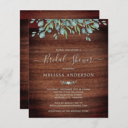 Papier Budget Rustic Green Invitation à la douche nuptial (Devant / Derrière)