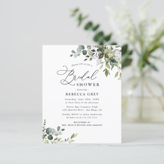 Papier Budget Rustic Green Invitation à la douche nuptial (Debout devant)