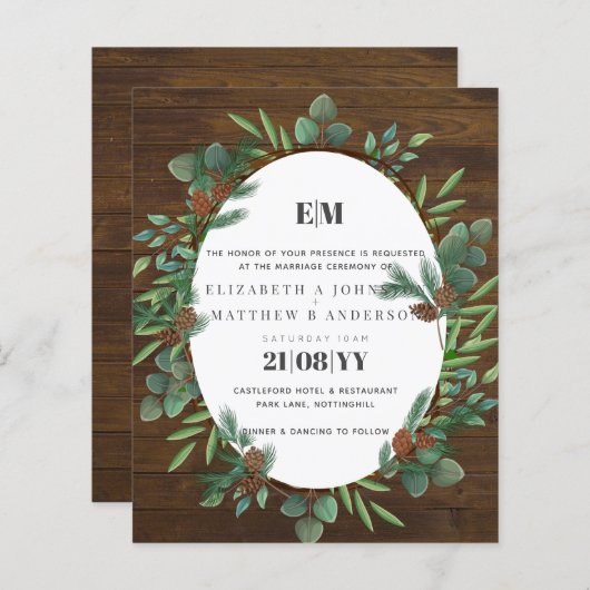 Papier Budget Rustic Green Woodland Wedding Invitation (Devant / Derrière)