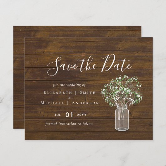 Papier Budget Rustic Gypsophila Mason Jar Enregistrer les (Devant / Derrière)