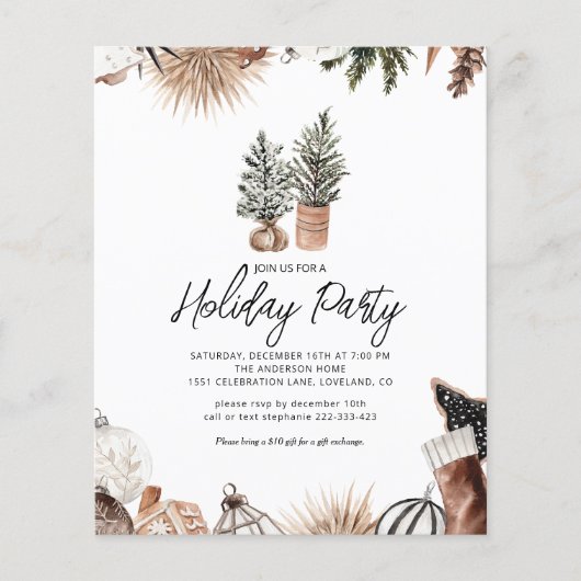 Papier Budget Rustic Holiday Party Invitation (Devant)
