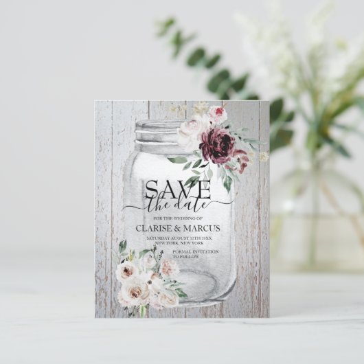 Papier BUDGET Rustic Mason Jar Enregistrer La Date Invita (Debout devant)
