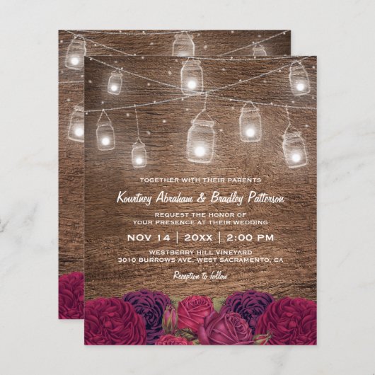 Papier Budget Rustic Mason Jar Floral Faire-part de maria (Devant / Derrière)