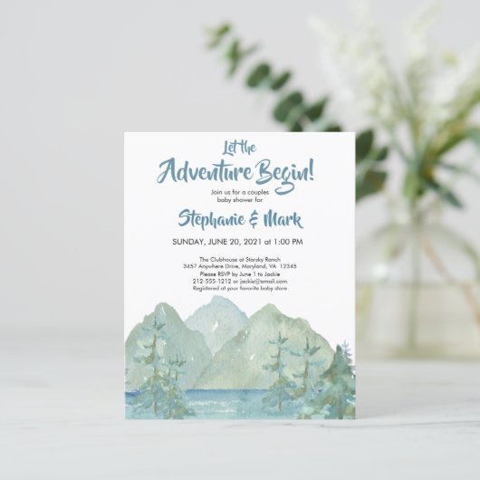 Papier Budget Rustic Mountains Baby shower d'aventure (Debout devant)