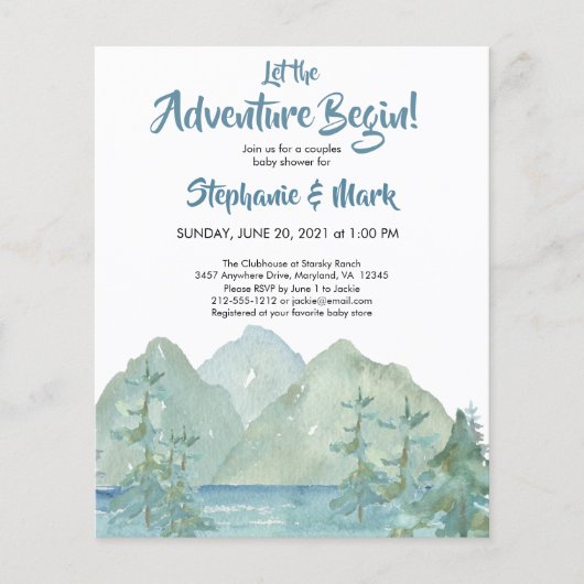 Papier Budget Rustic Mountains Baby shower d'aventure (Devant)