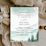 Papier Budget Rustic Mountains Forest Faire-part de maria<br><div class="desc">Budget Rustic Mountain Moody Green Forest Watercolor Invitations de mariage sur l'arrière - plan blanc - comprend une belle et élégante typographie de script avec des arbres et des montagnes botaniques modernes,  des baies et de la verdure pour la célébration spéciale de mariage.</div>