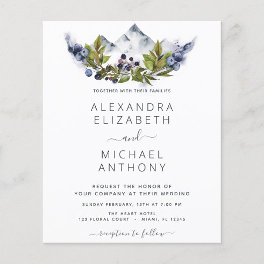 Papier Budget Rustic Mountains Mariage forestier (Devant)