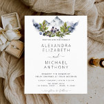 Papier Budget Rustic Mountains Mariage forestier<br><div class="desc">Budget Rustic Mountain Forest Aquarelle Printemps invitations de mariage sur arrière - plan blanc - comprend une belle et élégante typographie de script avec feuilles botaniques modernes,  baies et verdure pour la célébration spéciale de mariage.</div>