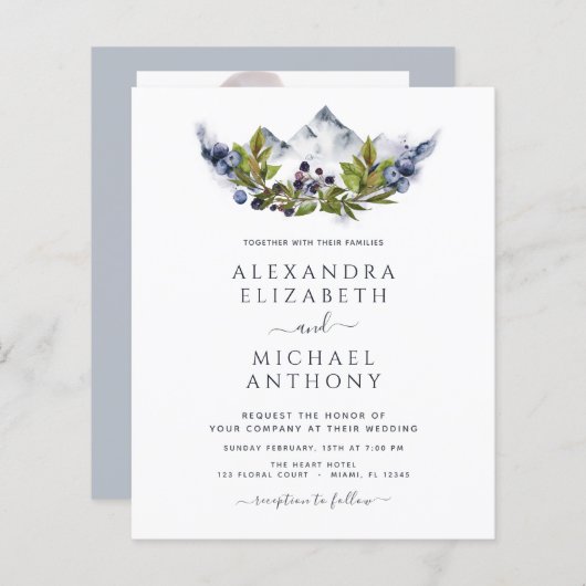 Papier Budget Rustic Mountains Mariage photo (Devant / Derrière)