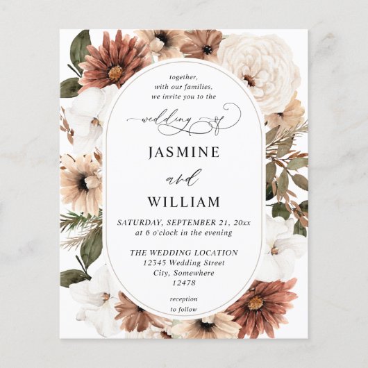 Papier Budget Rustic Neutral Boho Floral Mariage (Devant)