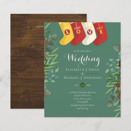 Papier Budget Rustic Noël Mariage Invitations d'hiver (Devant / Derrière)