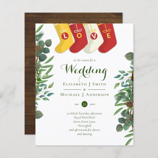 Papier Budget Rustic Noël Mariage Invitations d'hiver (Devant / Derrière)