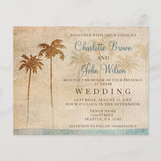Papier Budget Rustic Palm Trees Plage Mariage Invitation (Devant)
