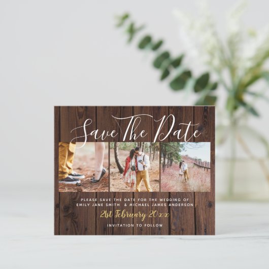 Papier Budget Rustic Photo Collage Enregistrer Les Dates  (Debout devant)