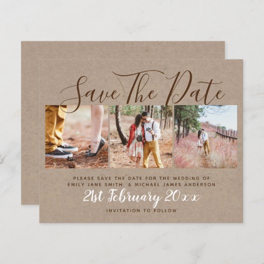 Papier Budget Rustic Photo Collage Enregistrer Les Dates (Devant / Derrière)