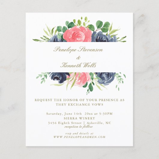 Papier Budget Rustic Rose Marine Rose Floral Mariage Invi (Devant)