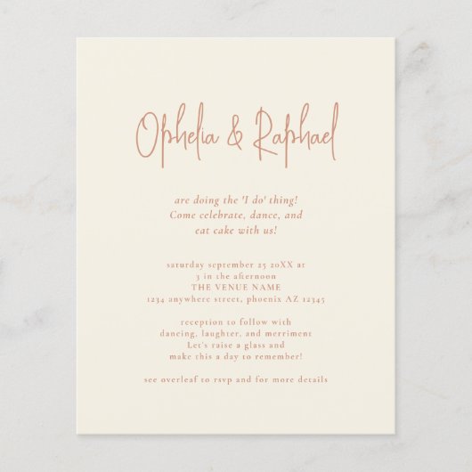 Papier Budget Rustic Script QR Boho Cream invite de maria (Devant)