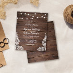 Papier Budget Rustic Script String Lights & Lace Wedding<br><div class="desc">"Who says that budget-friendly can't be gorgeous" ? Non ! This design feh a réalistes wooden background with string lights on the top and beautiful delicate lace in the bottom corners. Customize this design by clicking the personalize button and typing into the text boxes. Once you've finished adding your details,...</div>
