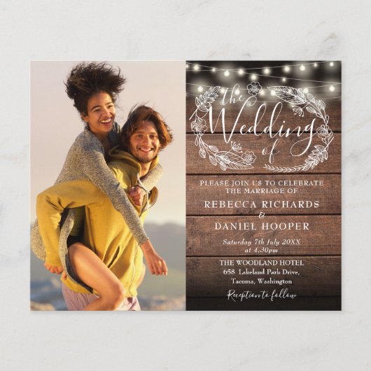 Papier Budget Rustic String Lights 2 Photo Wedding Invita (Devant)