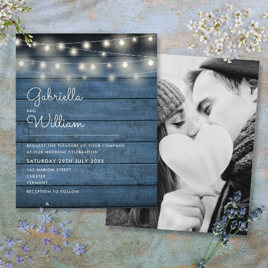 Papier Budget Rustic String Lights Photo Wedding Invitati