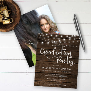 Papier Budget Rustic String Lights Wood Graduation Party