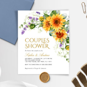Papier Budget Rustic Sunflower Couples Douche invitation