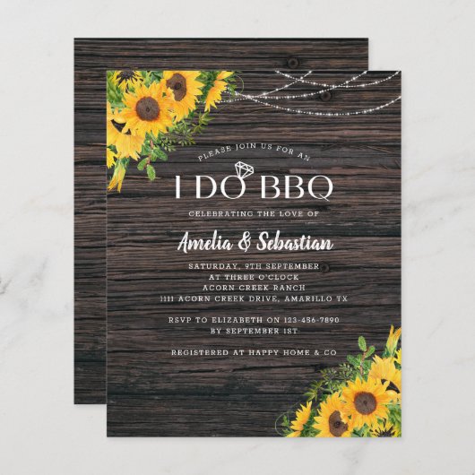 Papier BUDGET Rustic Sunflower Engagement Invitation (Devant / Derrière)