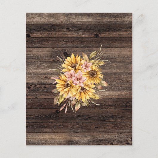 Papier Budget Rustic Sunflower Fête des mariées Invitatio (Dos)