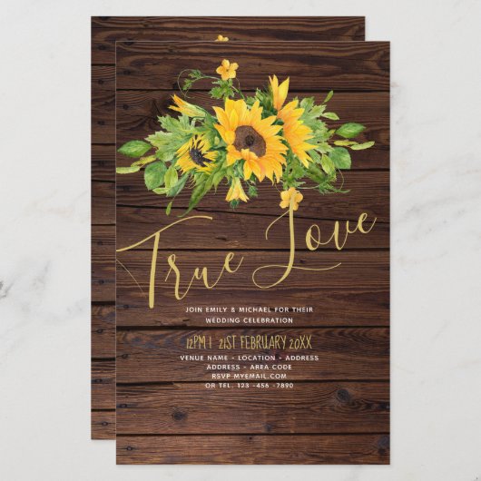 Papier Budget Rustic Sunflower Mariage en bois invite A9 (Devant / Derrière)