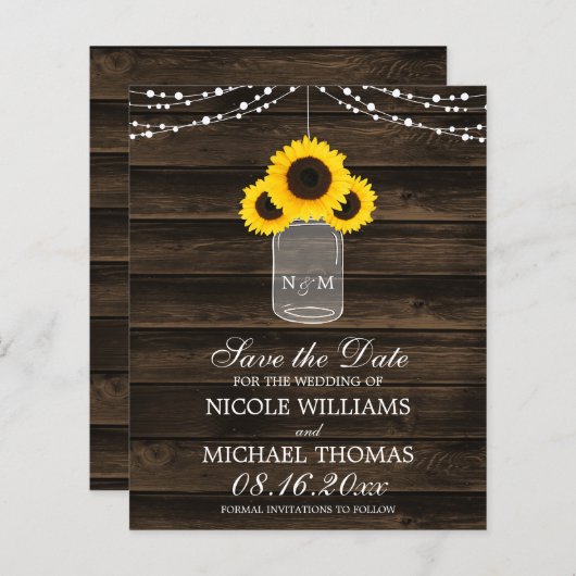 Papier Budget Rustic Sunflower Mason Jar Enregistrer la d (Devant / Derrière)