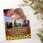 Papier Budget Rustic Sunflower Wedding Invite<br><div class="desc">Invitations de mariage rustique et abordable avec un arrière - plan en bois chic, 4 photos du couple engagé, tournesols jaunes, lampes à cordes, et un modèle mariage moderne facile à personnaliser. VEUILLEZ NOTER : Il s'agit de feuilles de papier budgétaires, elles ne sont pas fournies avec des enveloppes. Toutefois,...</div>