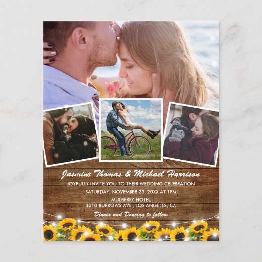 Papier Budget Rustic Sunflower Wedding Invite (Devant)