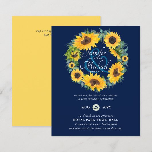 Papier BUDGET Rustic Sunflower Wreath Wedding Invitation (Devant / Derrière)