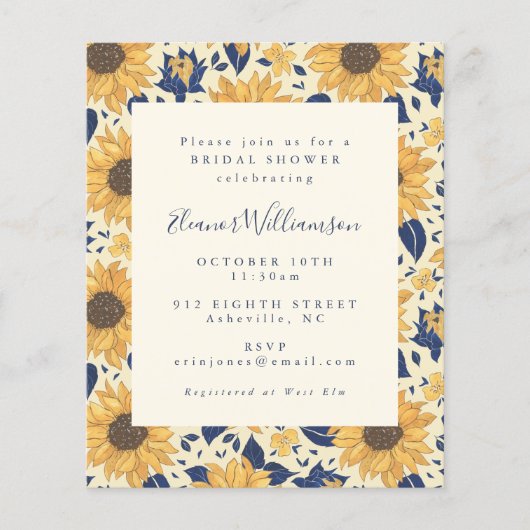 Papier Budget Rustic Sunflowers Blue Fête des mariées Inv (Devant)