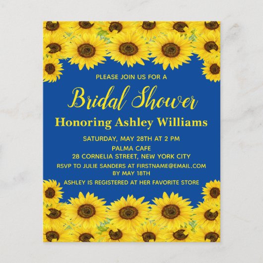 Papier Budget Rustic Sunflowers Invitation de douche nupt (Devant)