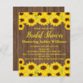 Papier Budget Rustic Sunflowers Invitation de douche nupt (Devant / Derrière)