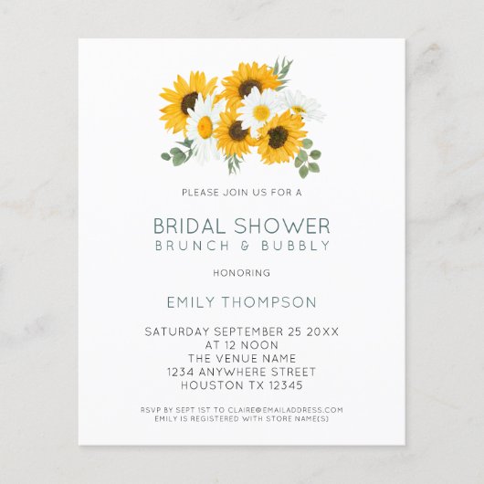Papier Budget Rustic Sunflowers Invitation de douche nupt (Devant)