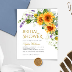 Papier Budget Rustic Sunflowers Invitation de douche nupt