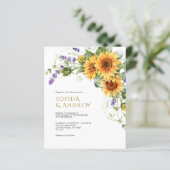 Papier Budget Rustic Sunflowers & Lavender Wedding Invita (Debout devant)