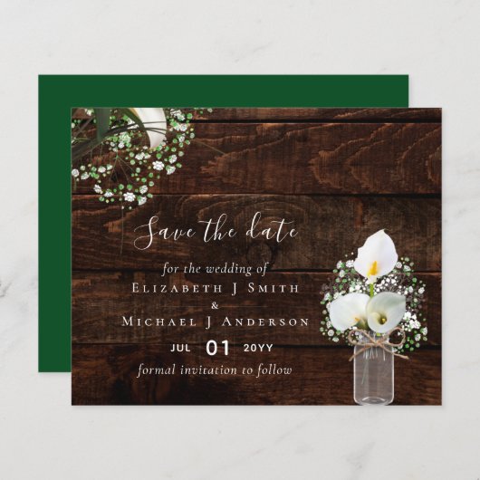 Papier Budget Rustic White Calla Lilies Mariage Date de s (Devant / Derrière)