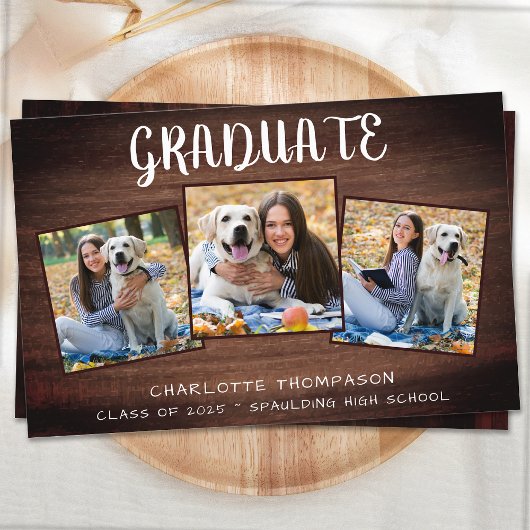 Papier Budget Rustic Wood 3 Faire-part de graduation phot