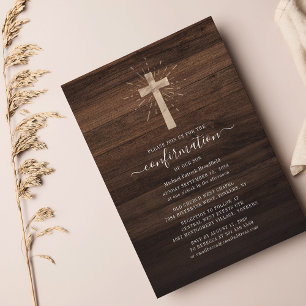 Papier Budget Rustic Wood Cross Confirmation Invitation
