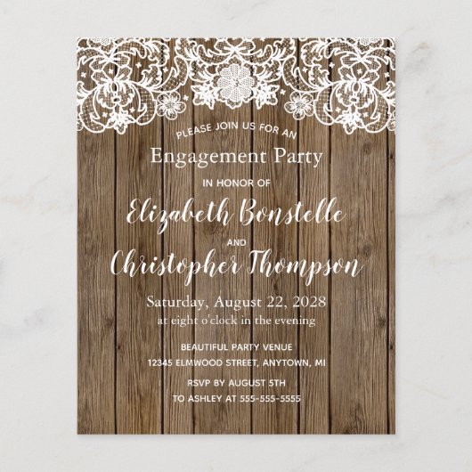 Papier Budget Rustic Wood Engagement Party Invitation (Devant)