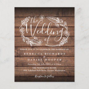Papier Budget Rustic Wood Foliing Faire-part de mariage