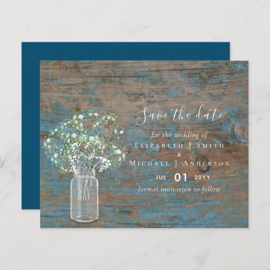 Papier BUDGET Rustic Wood Gypsophila Enregistrer les date (Devant / Derrière)