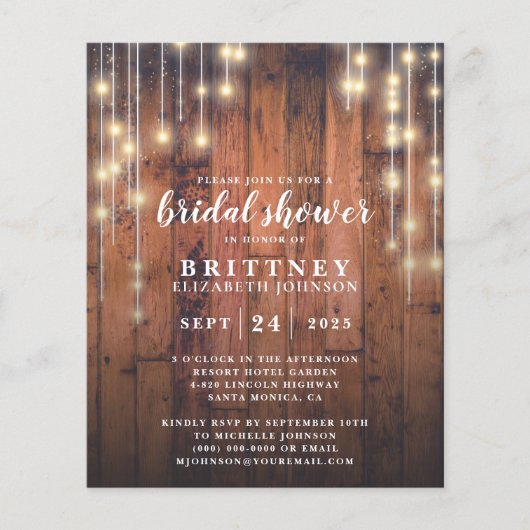 Papier Budget Rustic Wood Lights Bridal Douche Invitation (Devant)