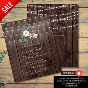 Papier Budget Rustic Wood Lights Floral Wedding Invite